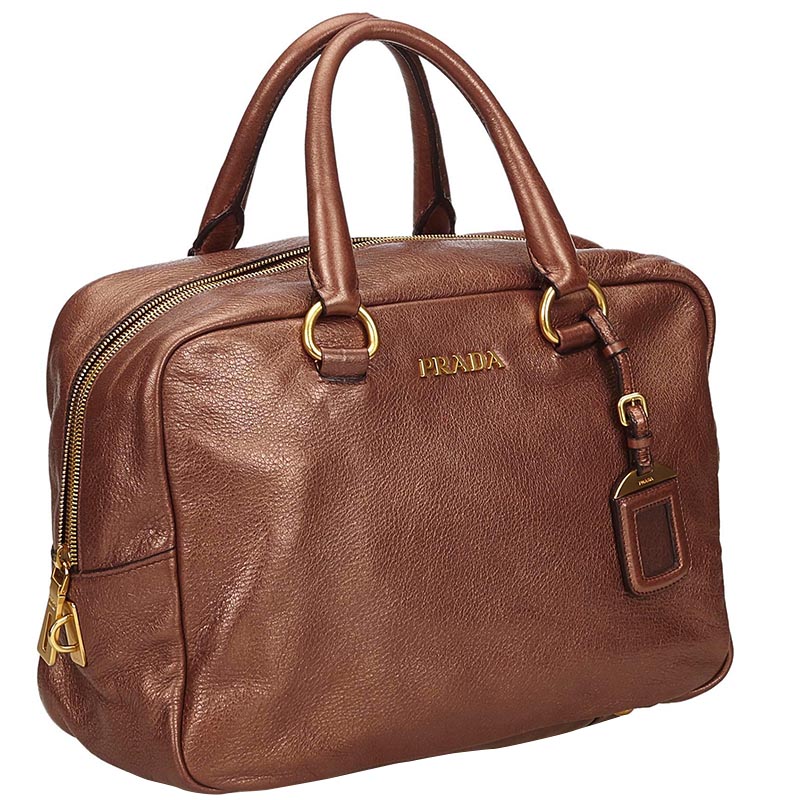 

Prada Bronze Vitello Daino Leather Bauletto Bag, Brown