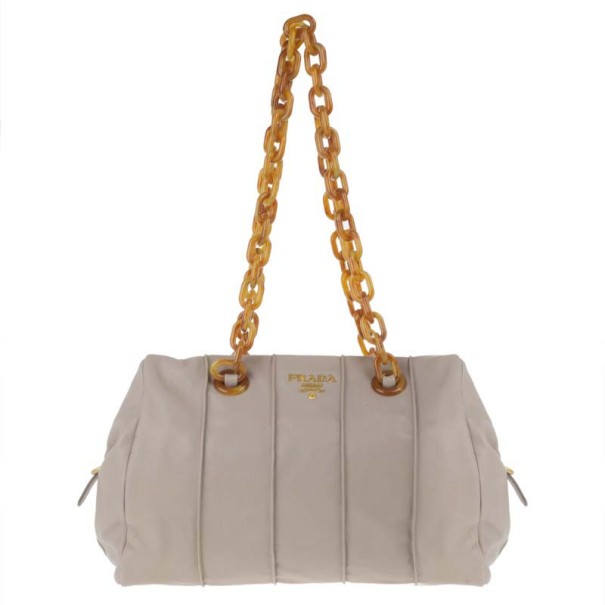 Pre Owned Prada Beige Pomice Chain Handle Hobo