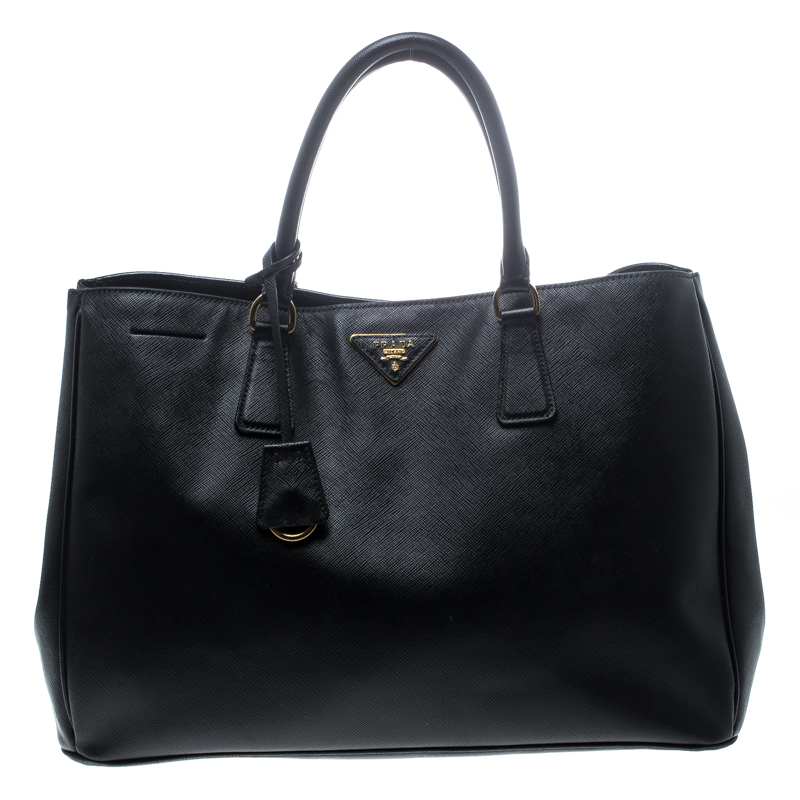 Pre Owned Prada Black Saffiano Lux Leather Large Gardener's Tote