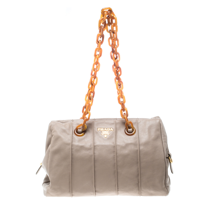 Pre Owned Prada Pomise Leather Shoulder Bag