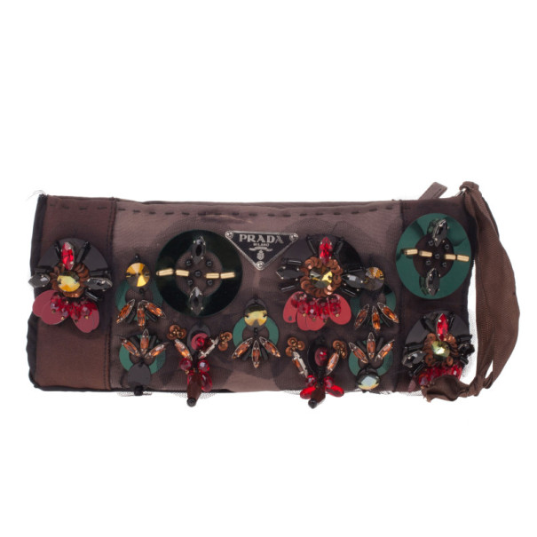 Pre Owned Prada Small Beaded and Satin Clutch
