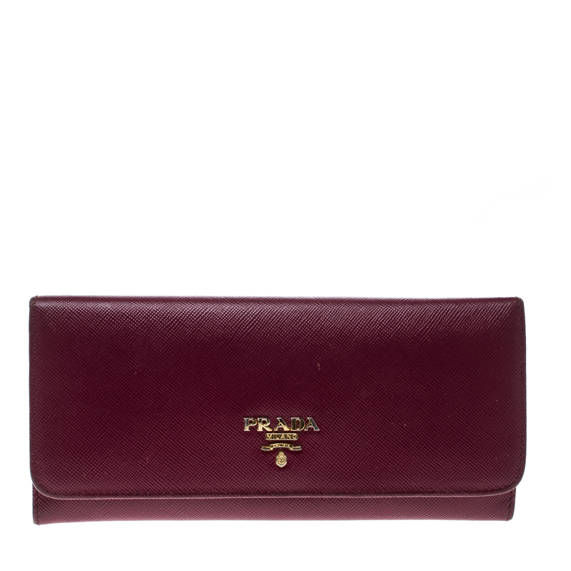 Pre Owned Prada Magenta Saffiano Leather Continental Wallet
