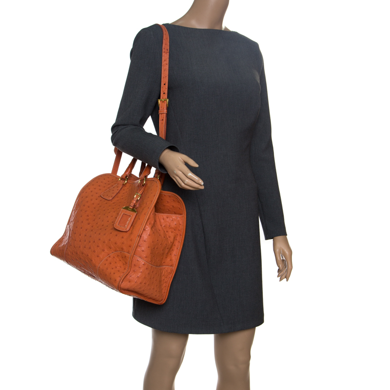 

Prada Orange Ostrich Leather Tote