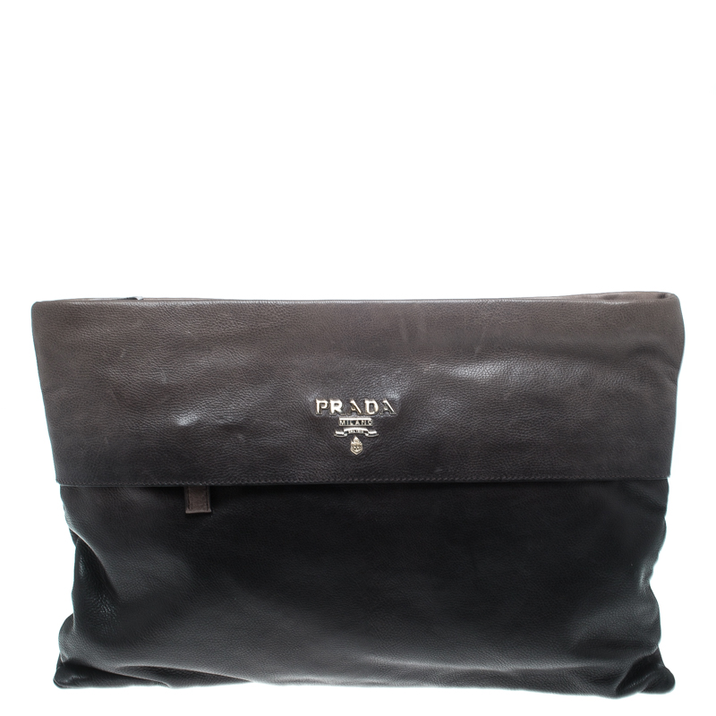 Pre Owned Prada Black/Grey Ombre Glace Leather Folders Clutch