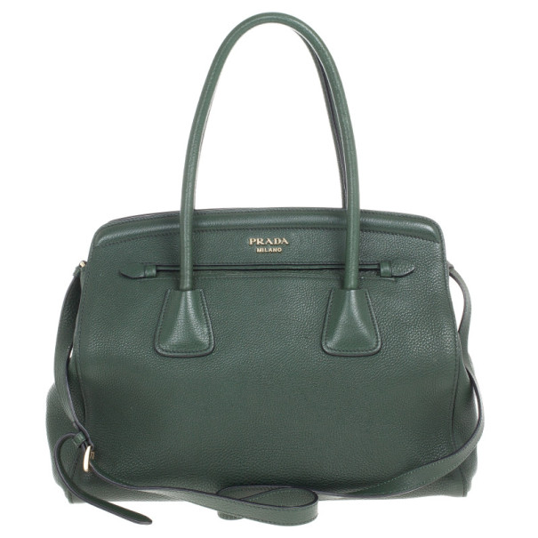 مملوكة مسبقًا Prada Forest Green Vitello Daino Leather Tote Bag