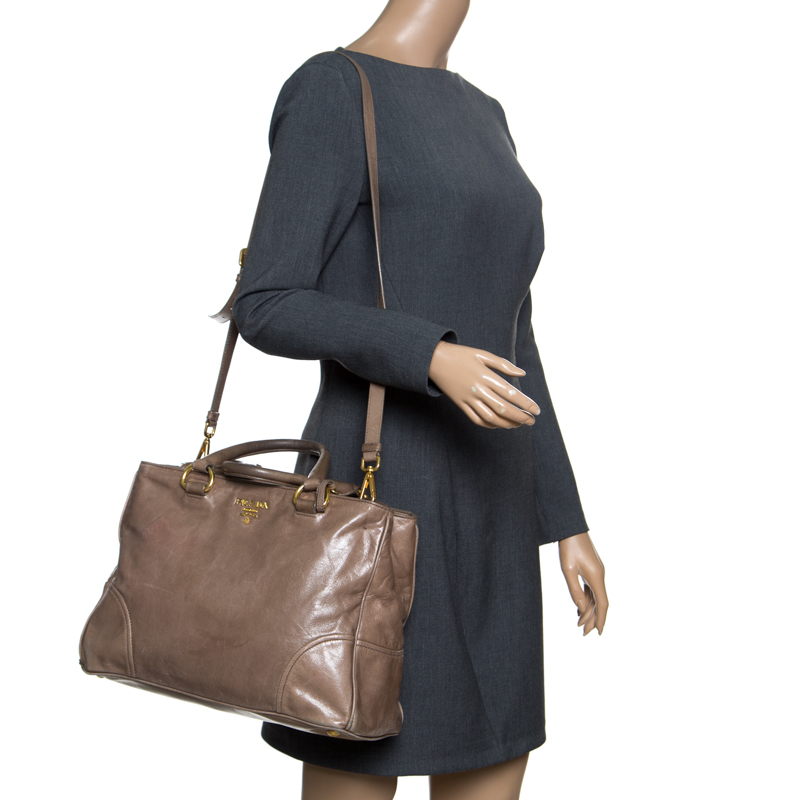 

Prada Dark Beige Vitello Shine Leather Top Handle Bag