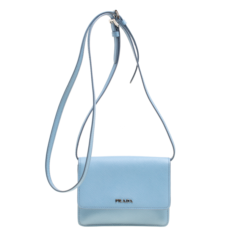 Pre Owned Prada Blue Saffiano Lux Leather Crossbody Bag