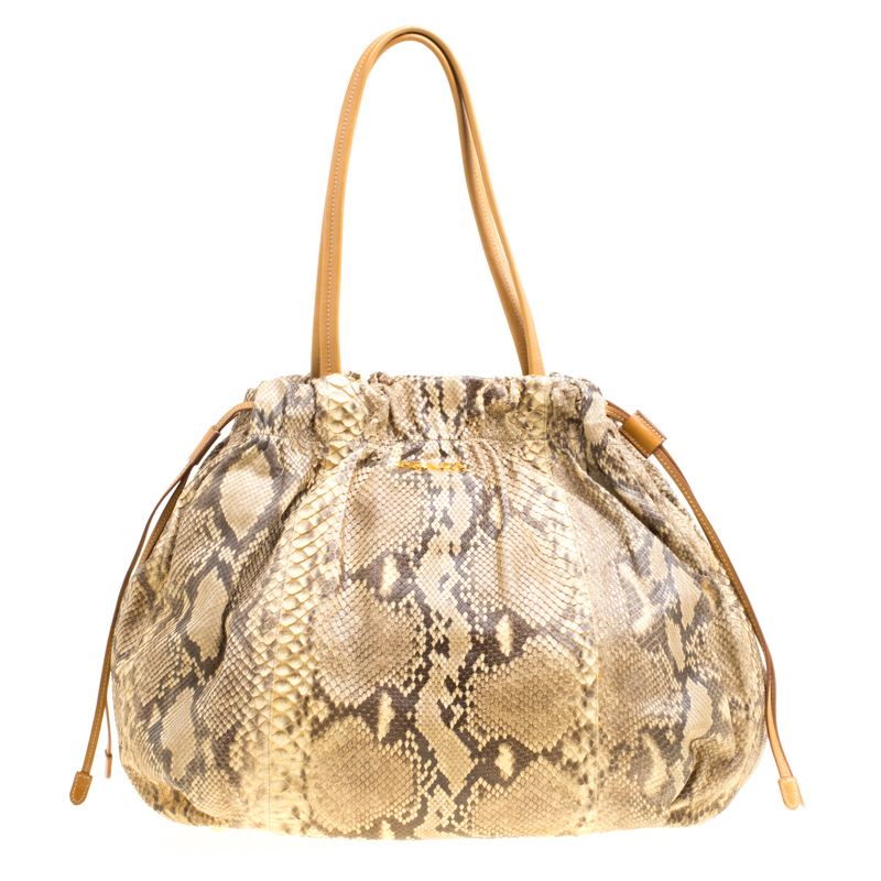Pre Owned Prada Beige Python 4 Tote