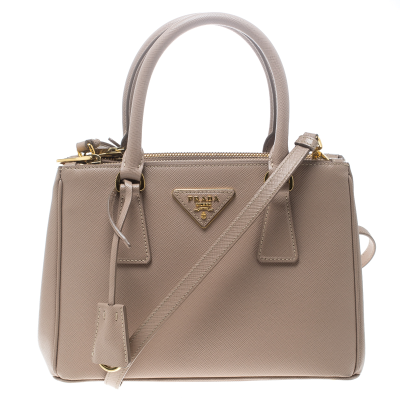 Prada Blush Pink Saffiano Lux Leather Mini Double Zip Top Handle Blush Pink Saffiano Lux Leather Mini