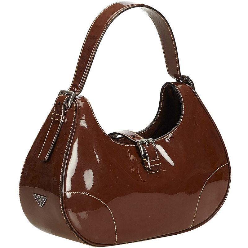 

Prada Brown Patent Leather Hobo Bag