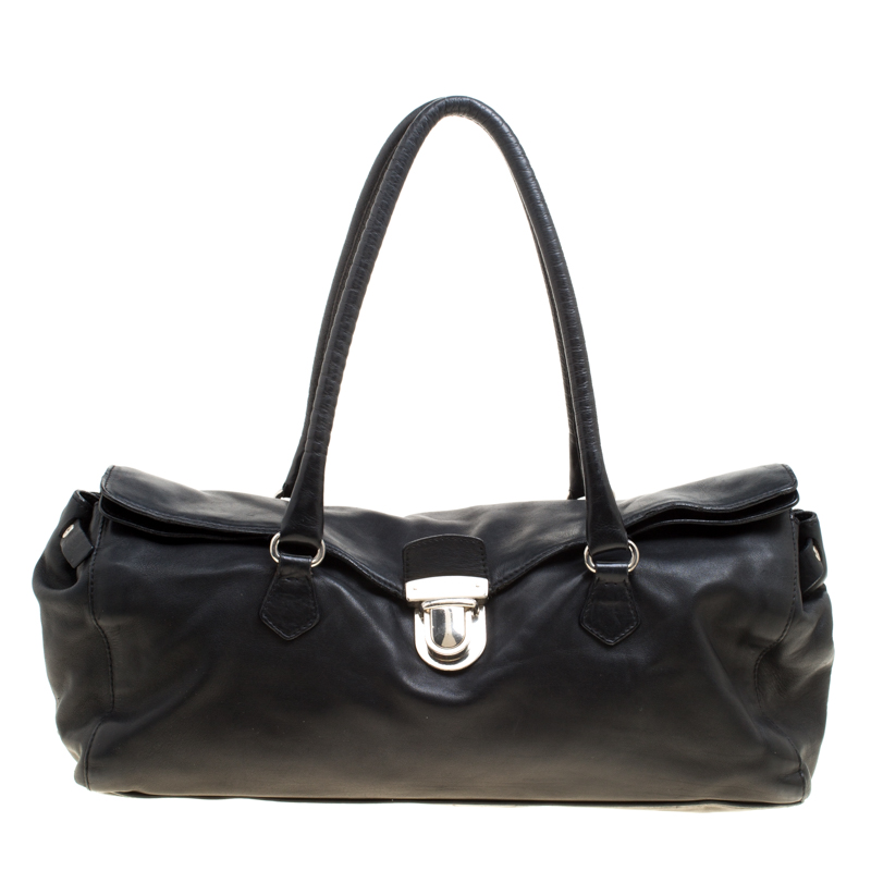Pre Owned Prada Black Soft Leather Satchel