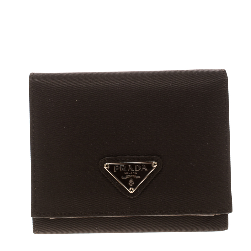 Pre Owned Prada Dark Brown Nylon Snap Wallet