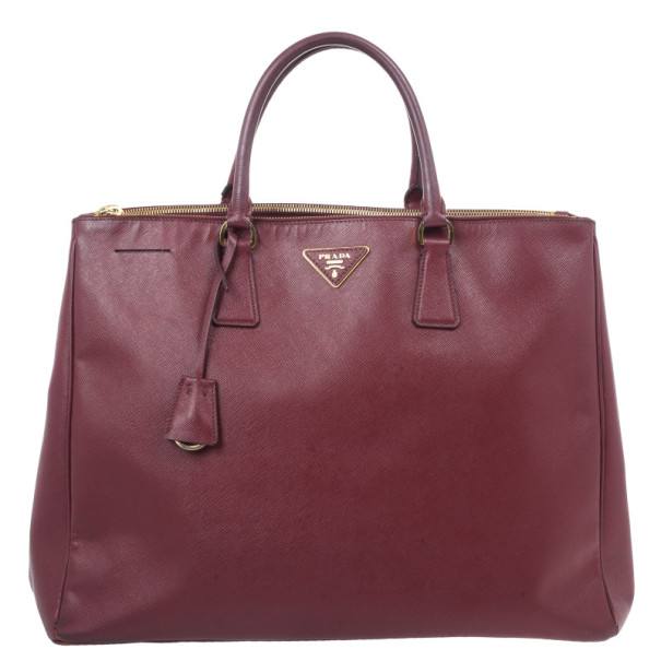 Pre Owned Prada Maroon Saffiano Lux Double-Zip Large Tote