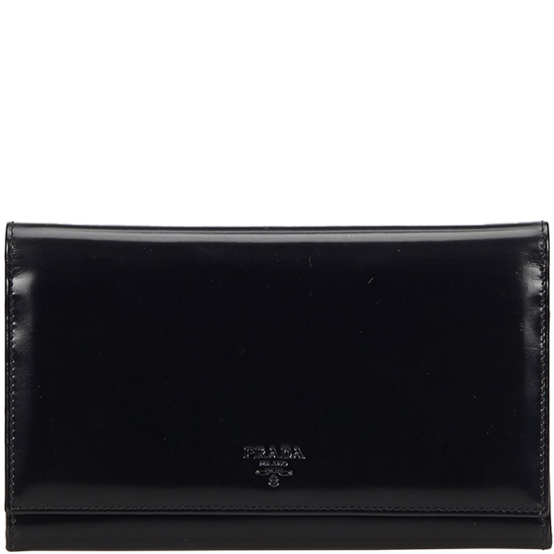 Pre Owned Prada Black Leather Continental Wallet