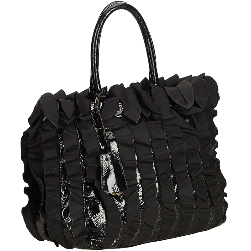 

Prada Black Tessuto Nylon and Leather Gathered Tote