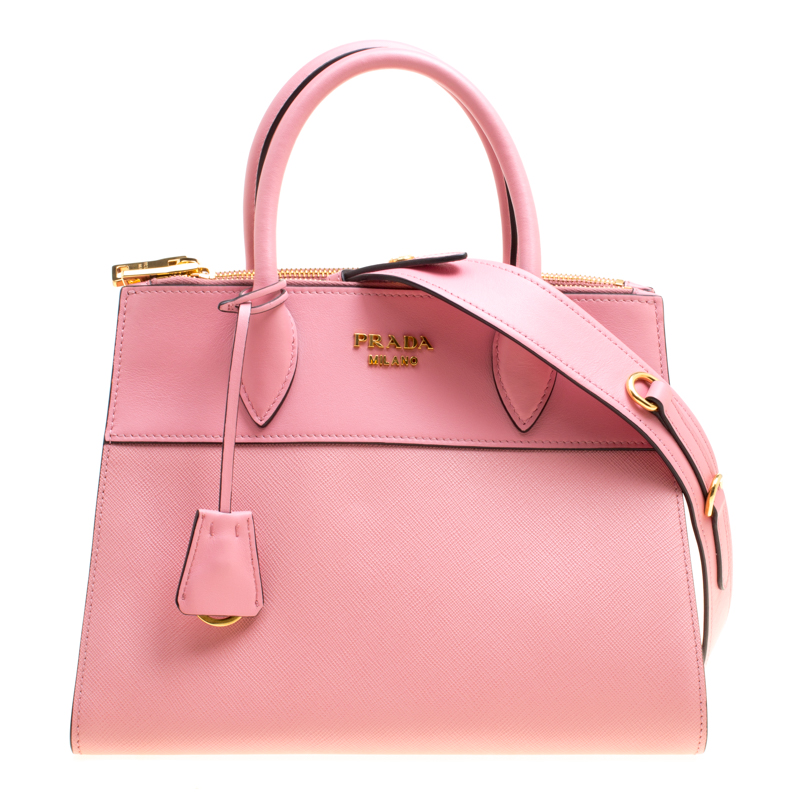 Pre Owned Prada Pink Saffiano Leather Top Handle Bag