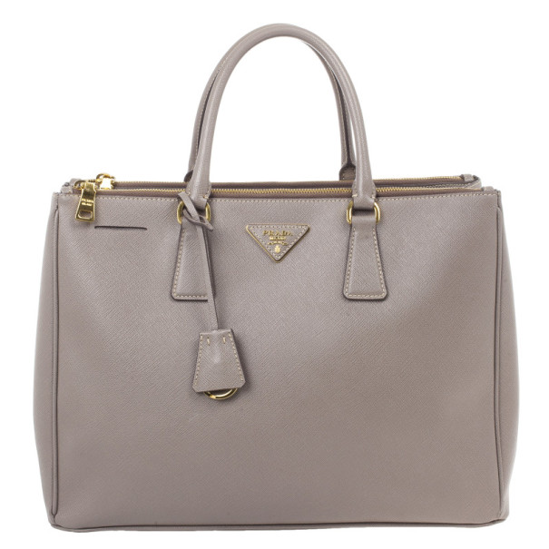 Pre Owned Prada Grey Argilla Saffiano Lux Double Zip Tote