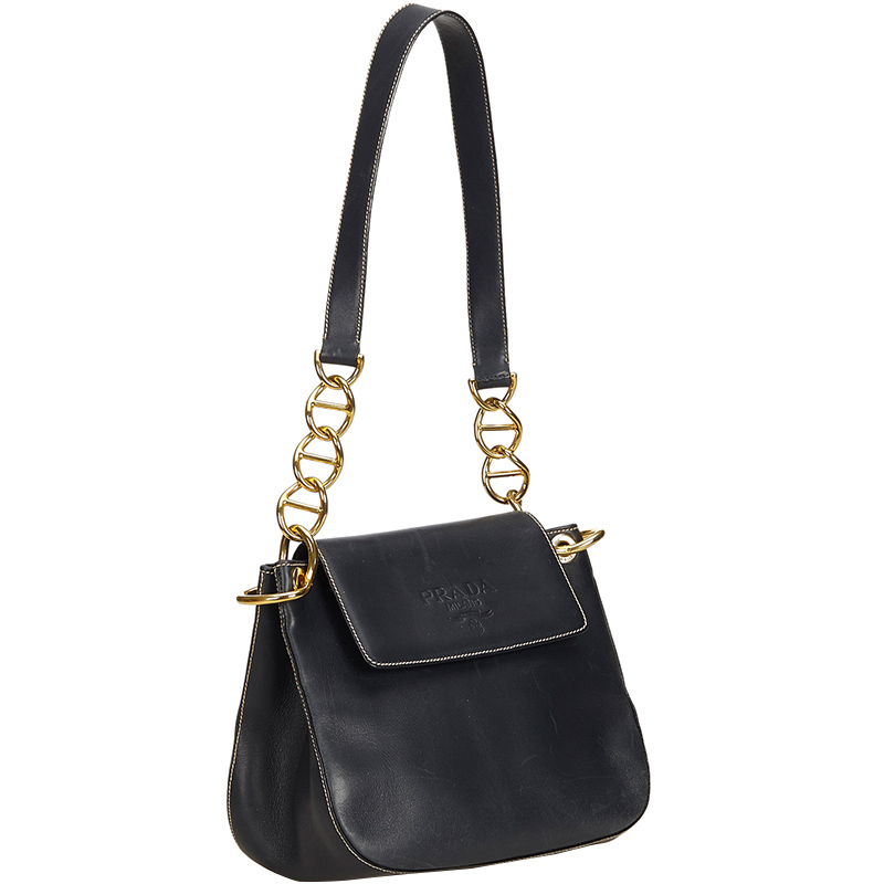 

Prada Navy Blue Calf Leather Chain Shoulder Bag