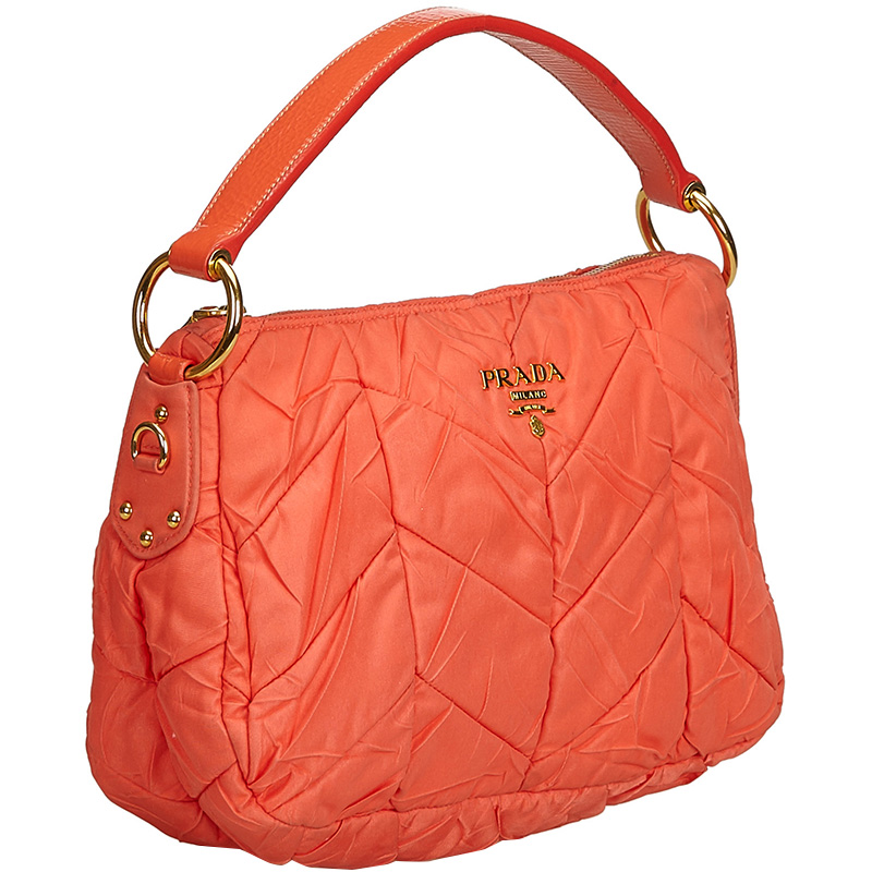 

Prada Orange Quilted Nylon Shoulder Bag
