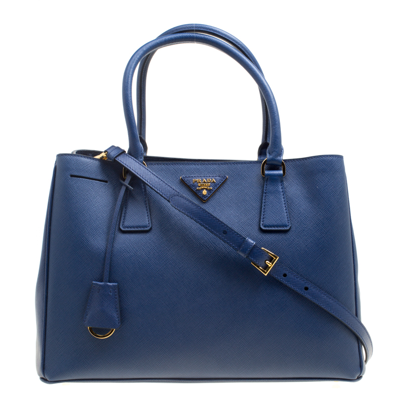 Pre Owned Prada Blue Saffiano Lux Leather Medium Tote