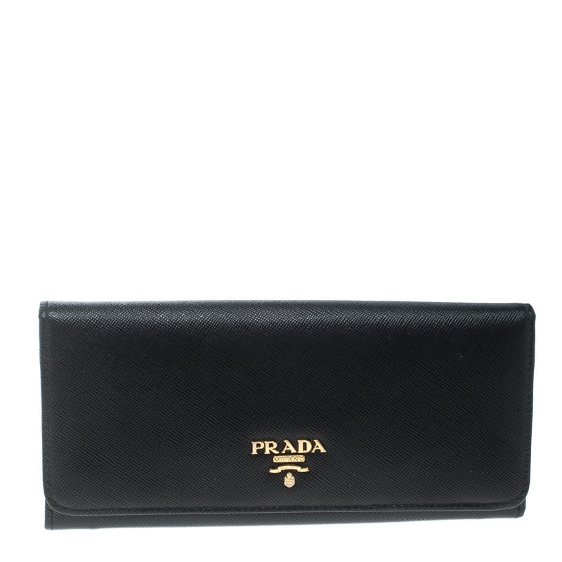 Pre Owned Prada Black Saffiano Metal Leather Continental Wallet