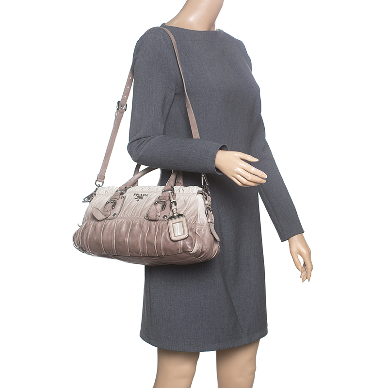 

Prada Beige/Grey Ombre Nappa Gaufre Leather Top Handle Bag