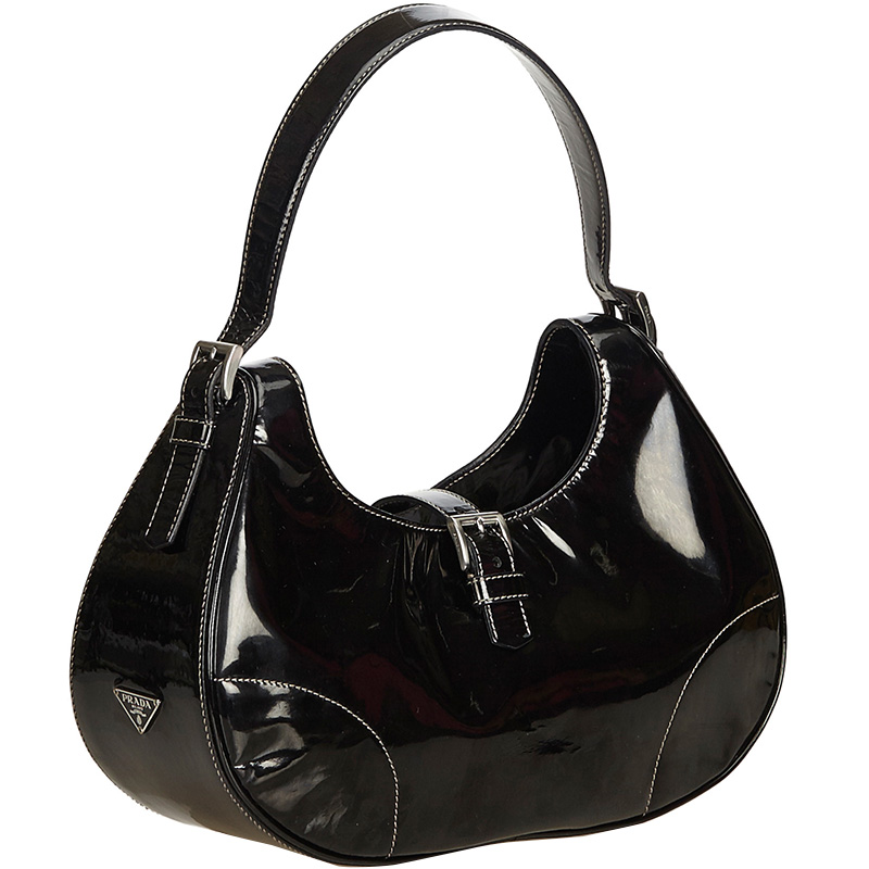 

Prada Black Patent Leather Hobo Bag