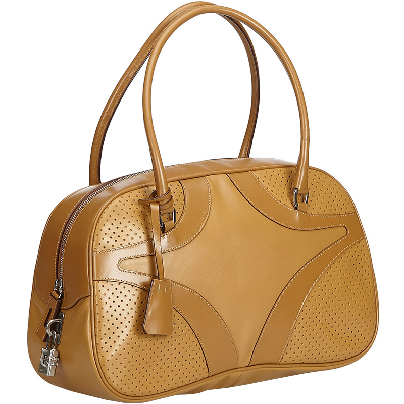 

Prada Brown Perforated Leather Shoulder Bag