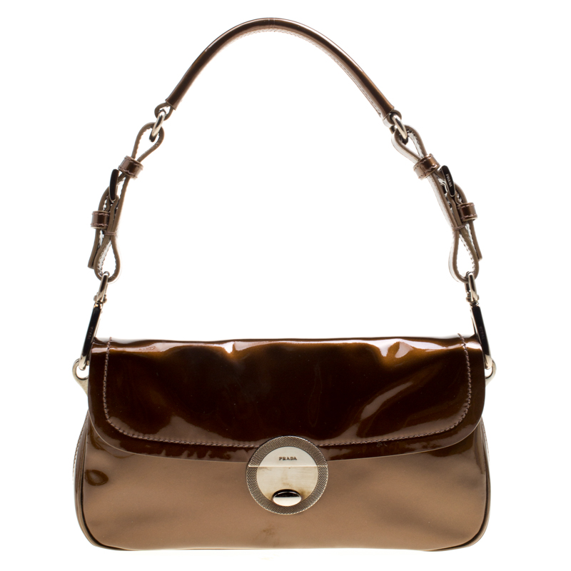 Pre Owned Prada Olive Green Patent Leather Shoulder Bag