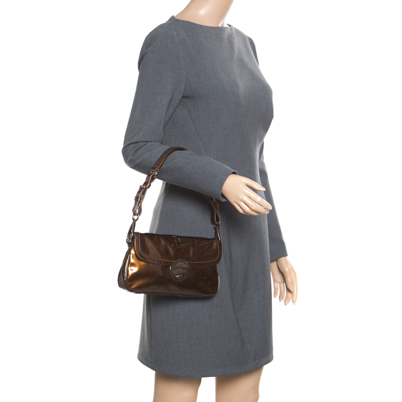 

Prada Olive Green Patent Leather Shoulder Bag