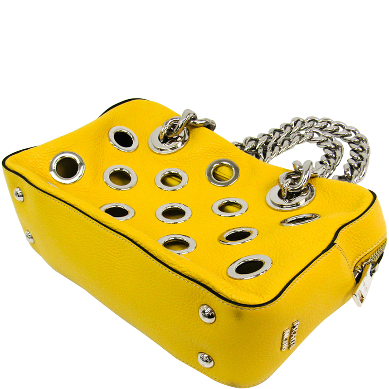 

Prada Yellow Vitello Daino Leather Grommet Chain Shoulder Bag