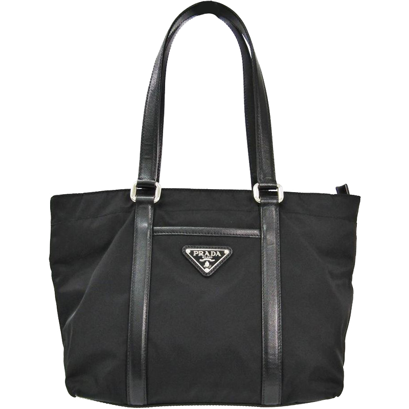 Pre Owned Prada Black Tessuto Nylon and Saffiano Leather Tote