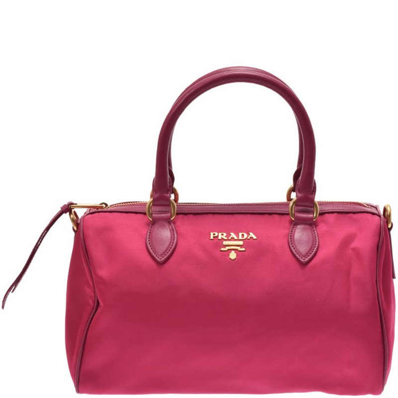Prada Fuchsia Tessuto Nylon And Leather Bowling Bag Prada Fuchsia Tessuto Nylon And Leather Bowling Bag