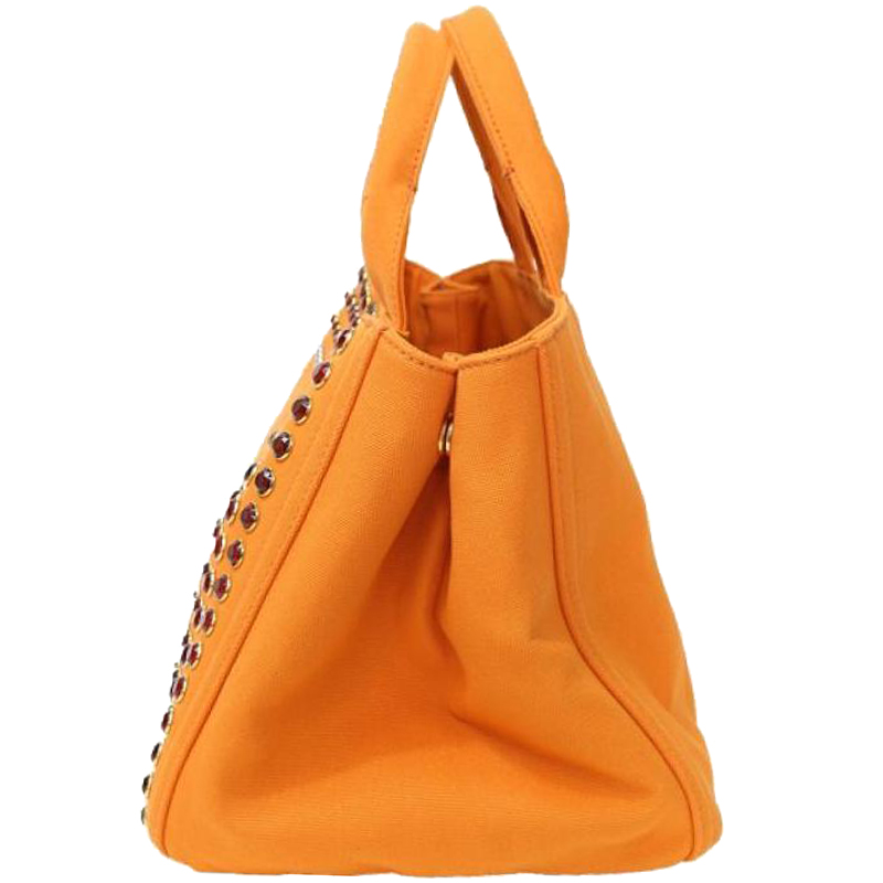 

Prada Orange Canvas Studded Tote