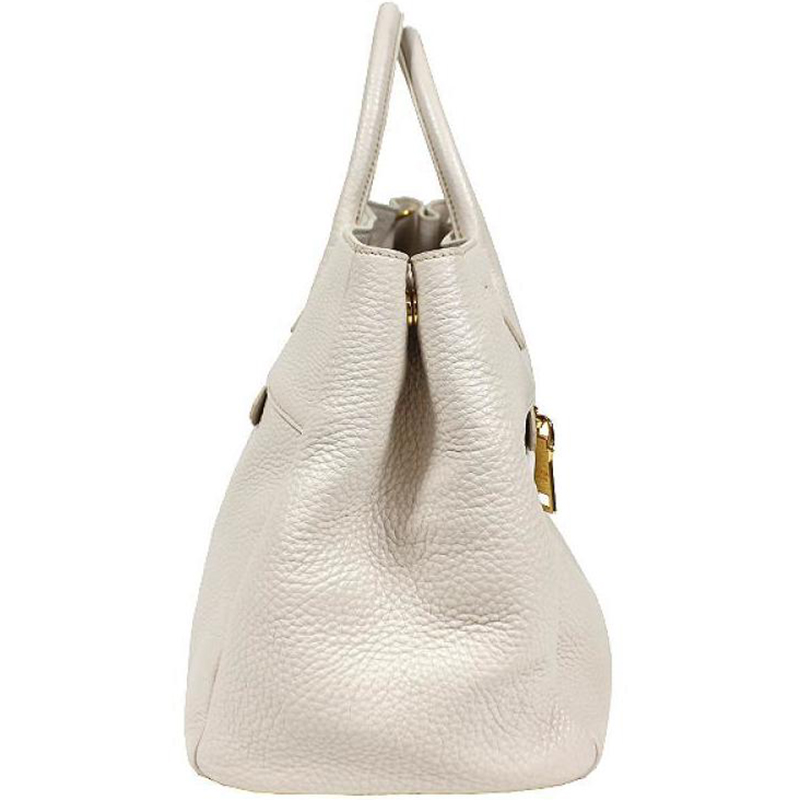 

Prada White Vitello Daino Leather Tote
