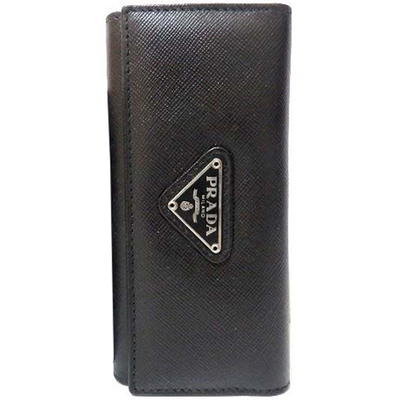 Pre Owned Prada Black Saffiano Leather Key Case Holder