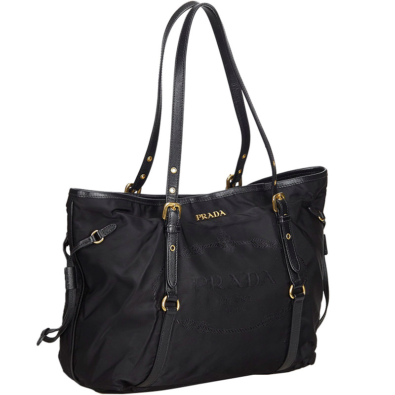 

Prada Black Logo Nylon Tote Bag