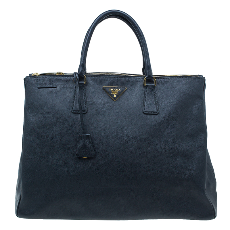 مملوكة مسبقًا Prada Black Saffiano Lux Leather Double Zip Tote