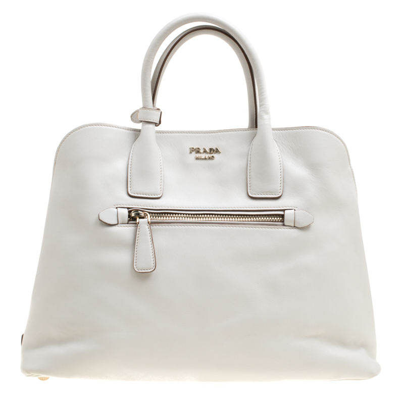 Pre Owned Prada Off White City Calf Leather Tote 