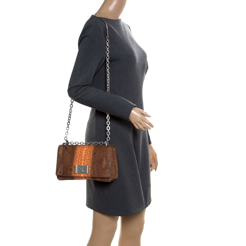 

Prada Brown/Orange Python Chain Shoulder Bag