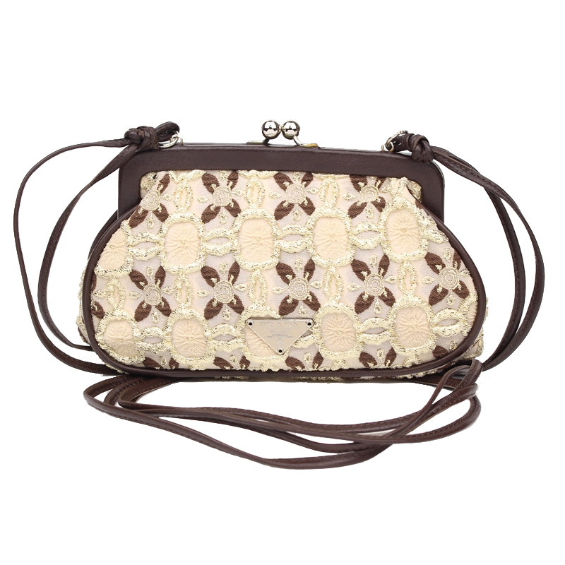 Pre Owned Prada Multicolor Fabric Lace Frame Evening Bag