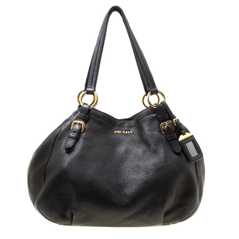 Prada Black Vitello Daino Leather Zip Around Hobo Prada | The Luxury Closet