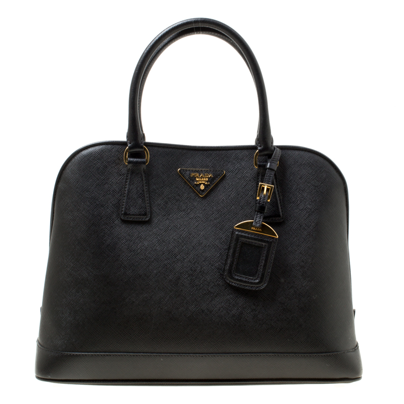 Pre Owned Prada Black Saffiano Lux Leather Open Promenade Top Handle Bag