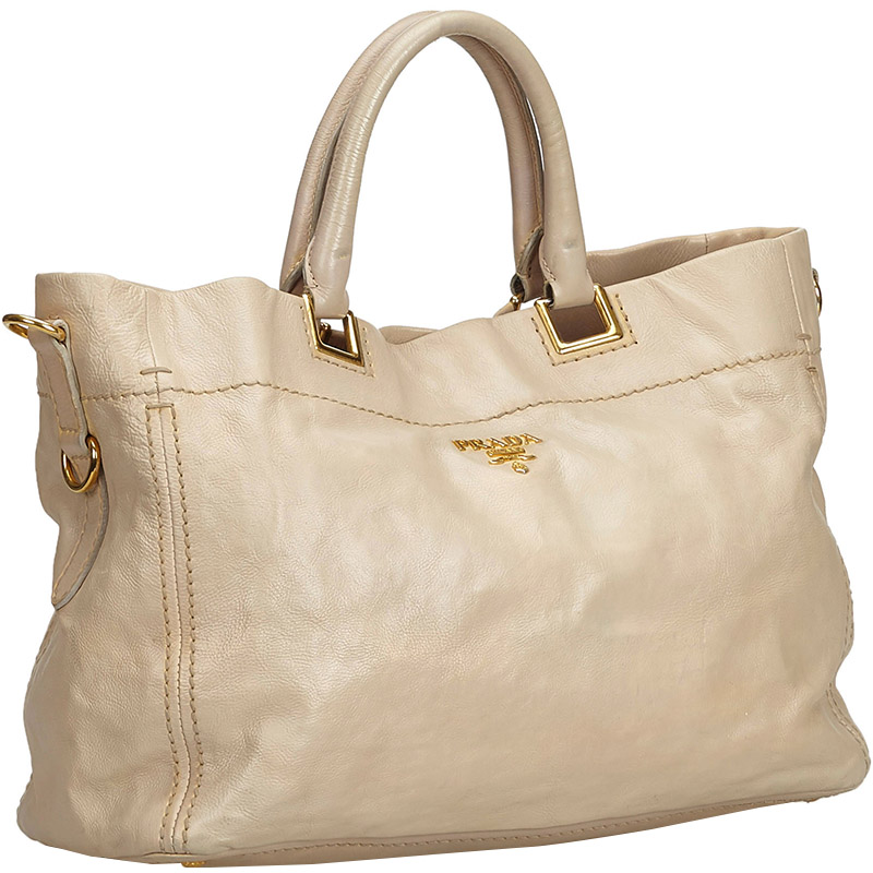 

Prada Brown Leather Tote Bag, Beige