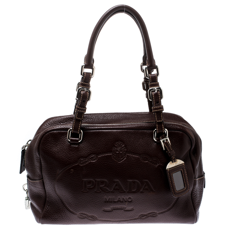 Pre Owned Prada Brown Leather Bauletto Bag