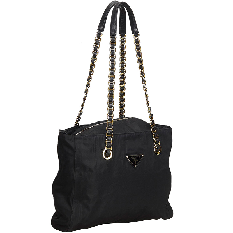 

Prada Black Nylon Chain Tote Bag