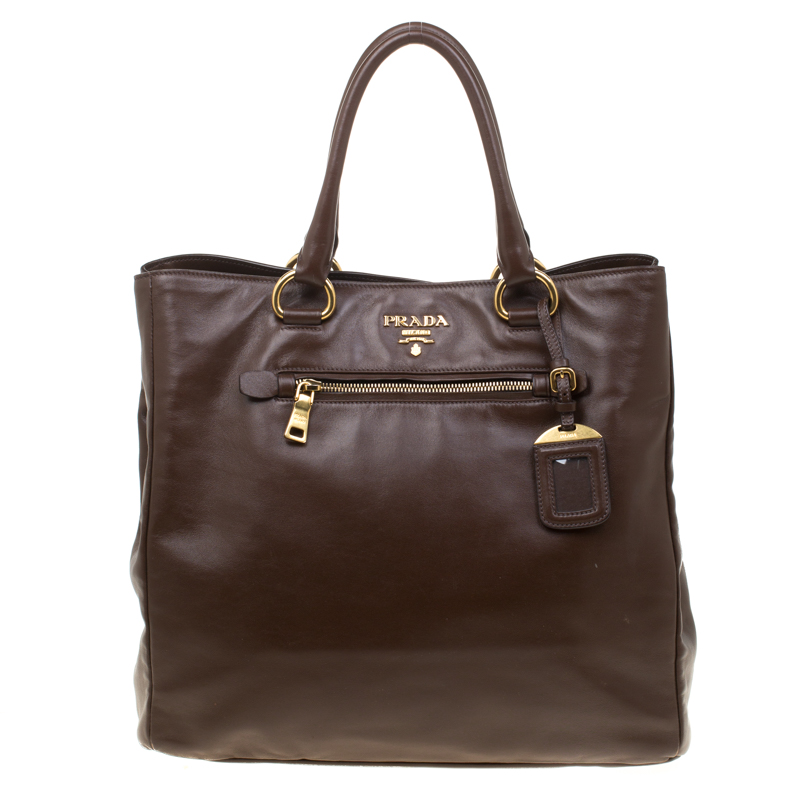 Pre Owned Prada Brown Leather Top Handle Bag