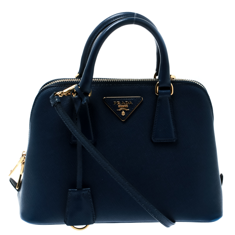 Pre Owned Prada Blue Saffiano Lux Leather Small Promenade Crossbody Bag