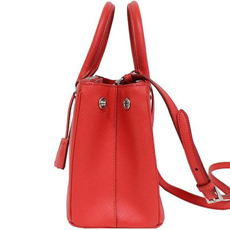 Prada Red Saffiano Lux Leather Small Double Zip Tote