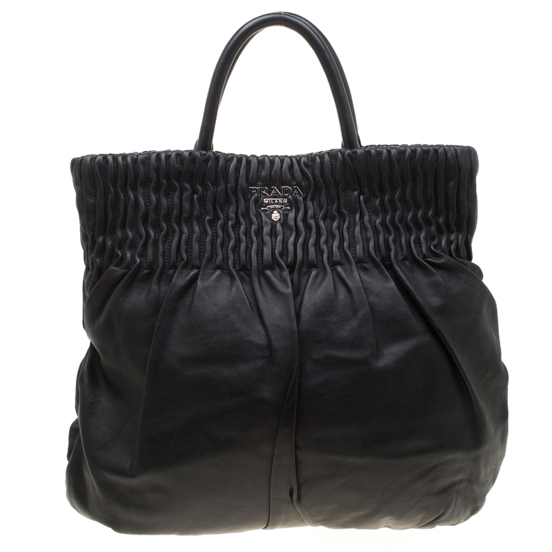 Pre Owned Prada Black Leather Hobo